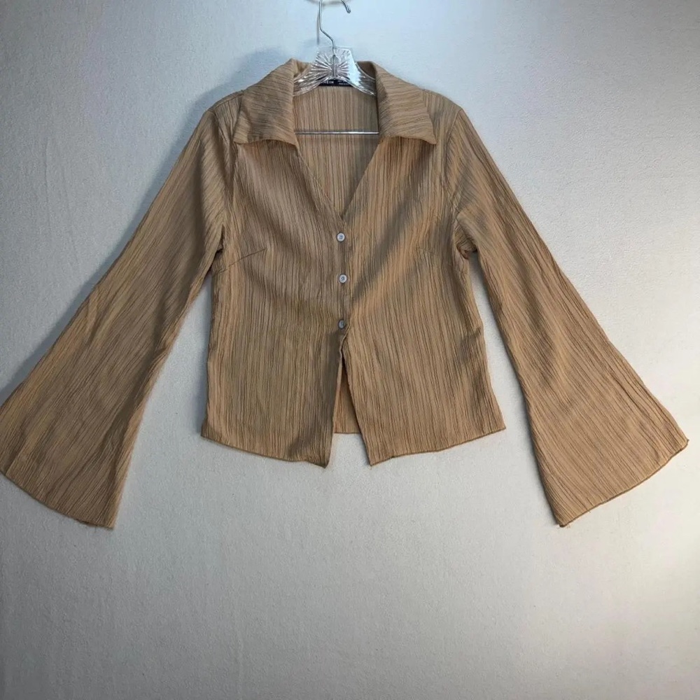 SHEIN Beige Flared Sleeve Blouse